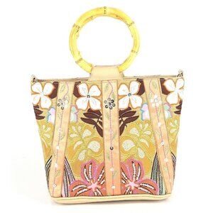 NWOT RARE Bueno Floral Embroidered Sequins Bamboo Handles Boho Satchel